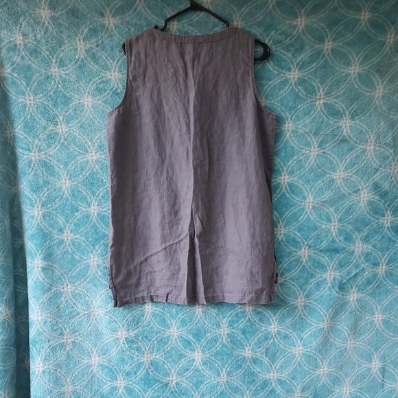 ELLEN TRACY Pure Linen S/Sleeve Highlow Shell Tunic +measurement L  grey - Picture 4 of 8